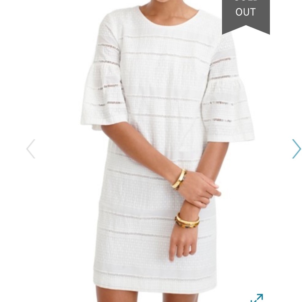 JCrew flute sleeves, eyelet white shift dress Sz.4